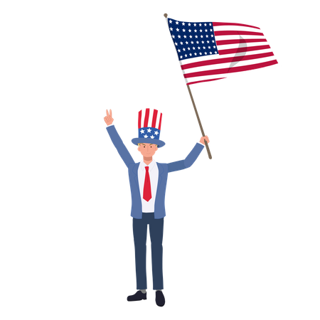 Man celebrating Fourth of July  Illustration