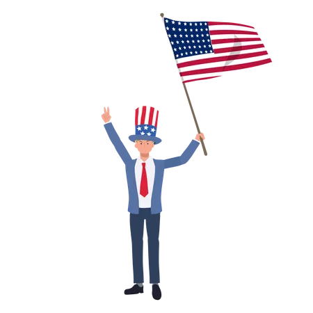 Man celebrating Fourth of July  Illustration