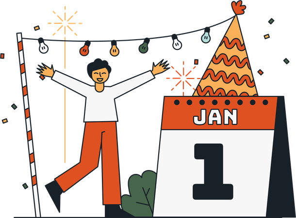 Man Celebrating New Year  Illustration