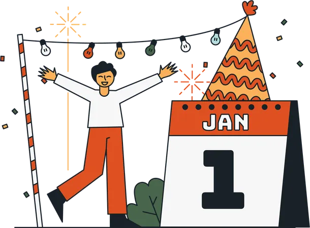 Man Celebrating New Year  Illustration