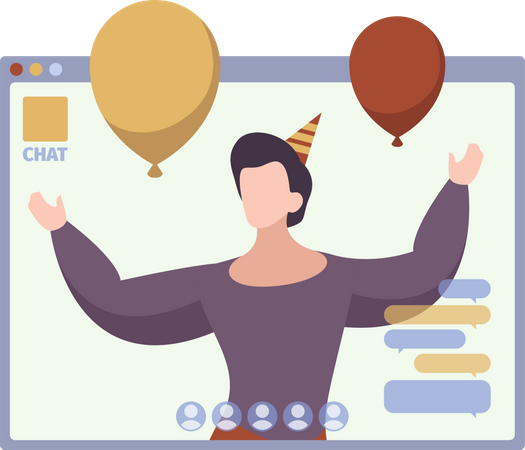 Man celebrating online party  Illustration