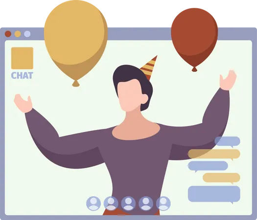 Man celebrating online party  Illustration