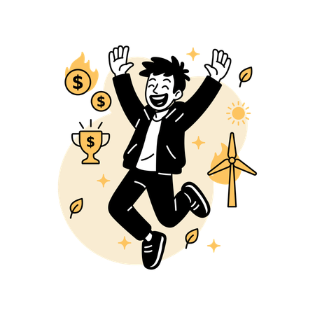 Man Celebrating Renewable Energy Profits  Illustration