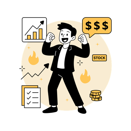 株価の急騰を祝う男性  イラスト