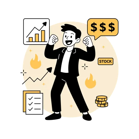 株価の急騰を祝う男性  イラスト