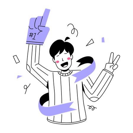 Man Celebrating Success and Victory Number One Fan Foam Finger  Illustration