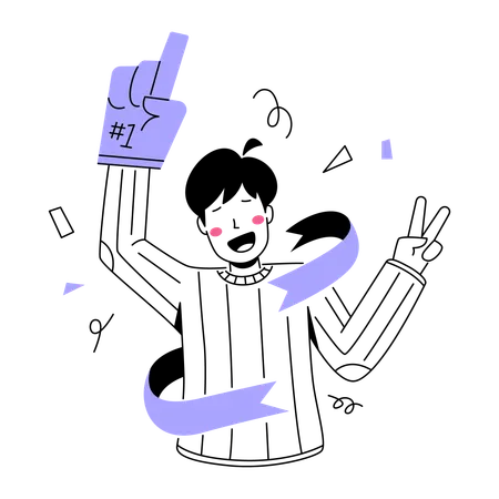 Man Celebrating Success and Victory Number One Fan Foam Finger  Illustration