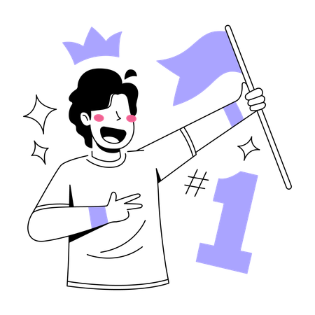 Man Celebrating Success with Flag  Illustration