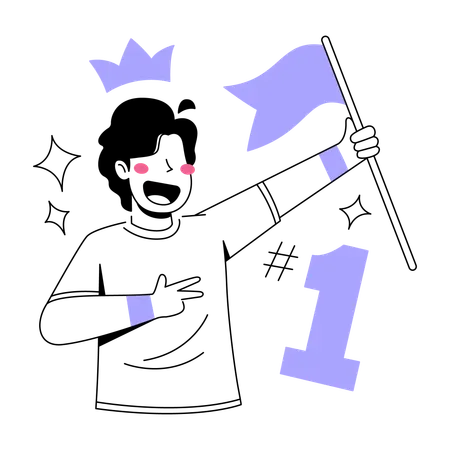 Man Celebrating Success with Flag  Illustration