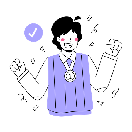 Man Celebrating Success with Medal  Illustration