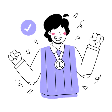Man Celebrating Success with Medal  Illustration