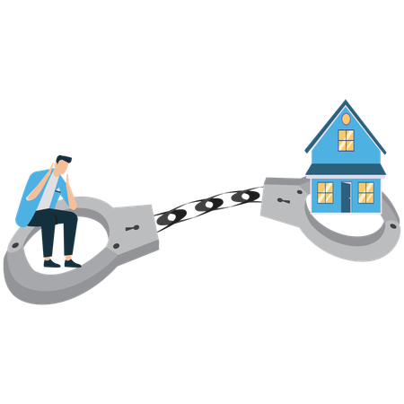 Man Chained to House with Heavy Mortgage Burden  Illustration