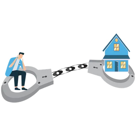 Man Chained to House with Heavy Mortgage Burden  Illustration