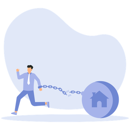 Man chained with iron ball, mortgage  Illustration