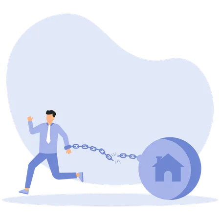 Man chained with iron ball, mortgage  Illustration