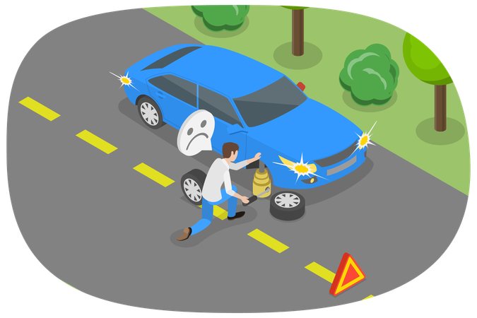 Man Changing car Tire  Illustration