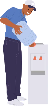 Man changing gallon bottle in office cooler  Illustration