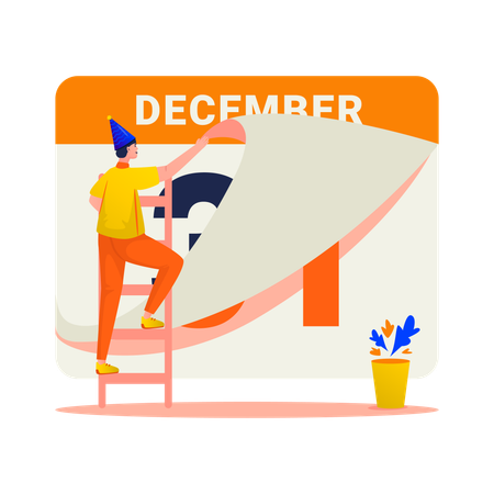 Man Changing last calendar date  Illustration