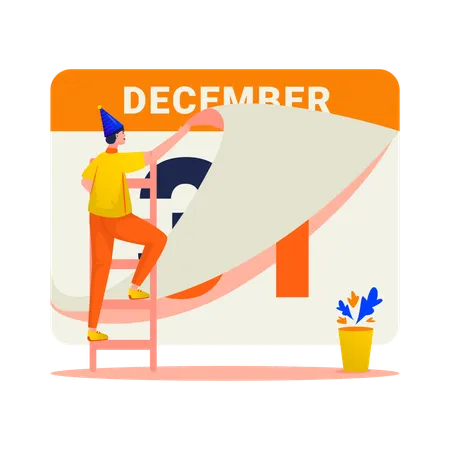 Man Changing last calendar date  Illustration