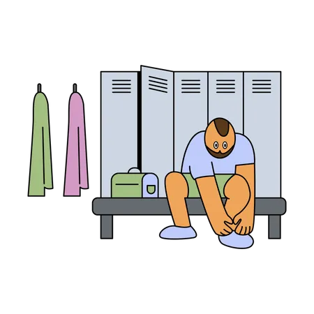 Man changing shoes inside gym locker room  Illustration