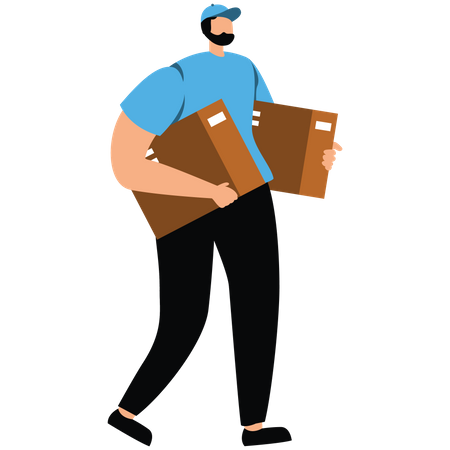 Man character holding boxes with goods  Illustration