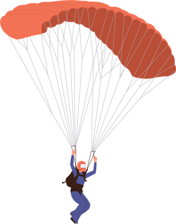 Man character parachuting descending in sky enjoying skydiving  イラスト
