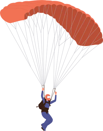 Cartoon Sportsman Character Parachuting Descending In Sky Enjoying Skydiving Or Paragliding Experience Isolated On White Background Outdoors Extreme Sport Activity In Air Vector Illustration Illustration