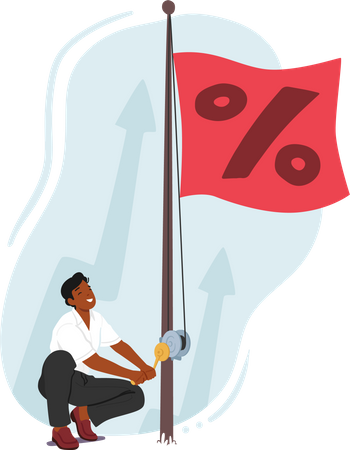 Man Character Raises Flag With Percent Sign  Illustration