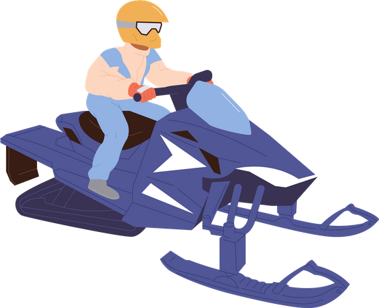 Man character riding snowmobile enjoying outdoor winter recreation  Illustration