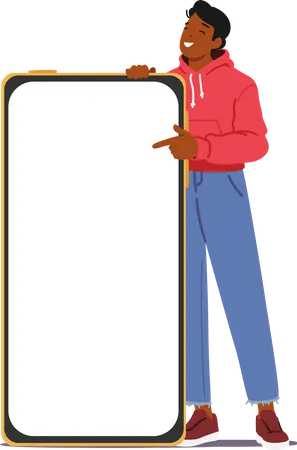 Man Character Stand near Huge Smartphone With An Empty Screen  Illustration