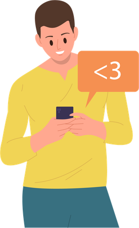 Man character using mobile phone texting message  Illustration
