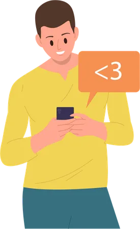Man character using mobile phone texting message  イラスト
