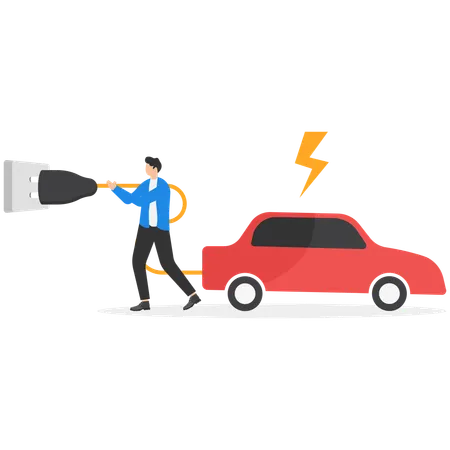 Man charging an electric car  Illustration