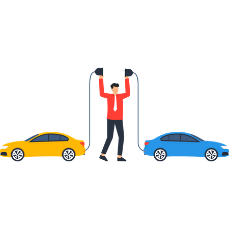 Man charging electric car  Illustration