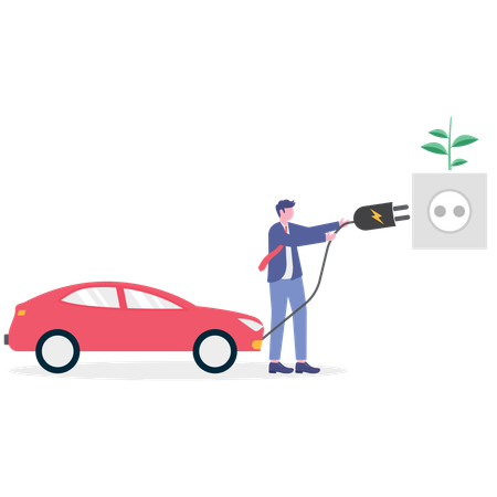 Man charging electric car  Illustration