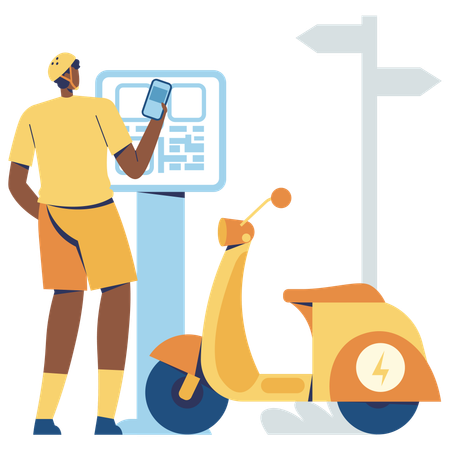 Man charging electric scooter  Illustration