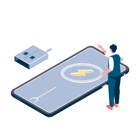 Man charging phone Illustration