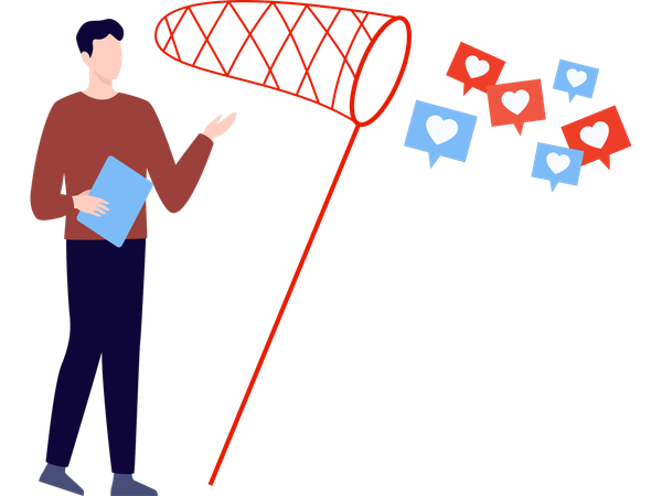 Man chasing chat messages  Illustration