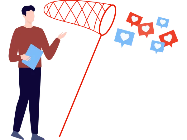 Man chasing chat messages  Illustration