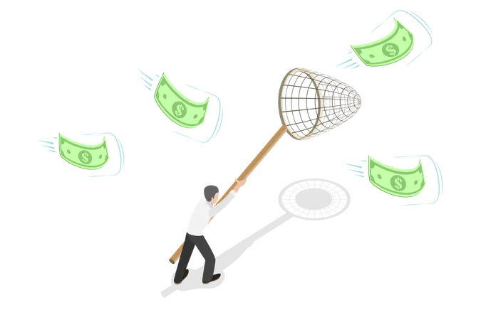 Man chasing money  Illustration