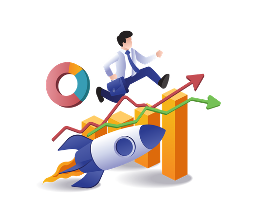 Man chasing successful business target  Illustration