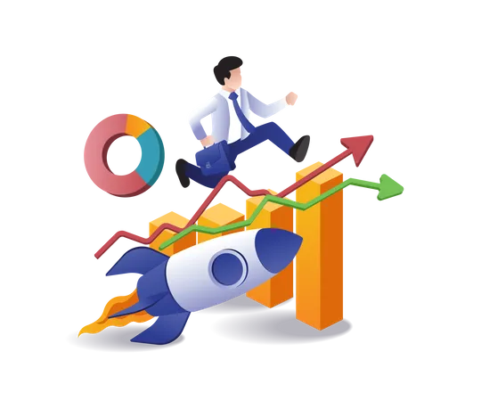 Man chasing successful business target  Illustration