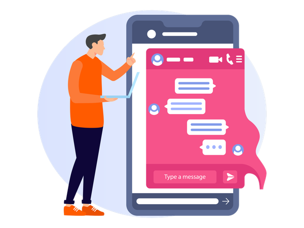 Man Chat on mobile  Illustration