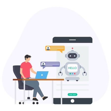 Man Chat with Bot  Illustration