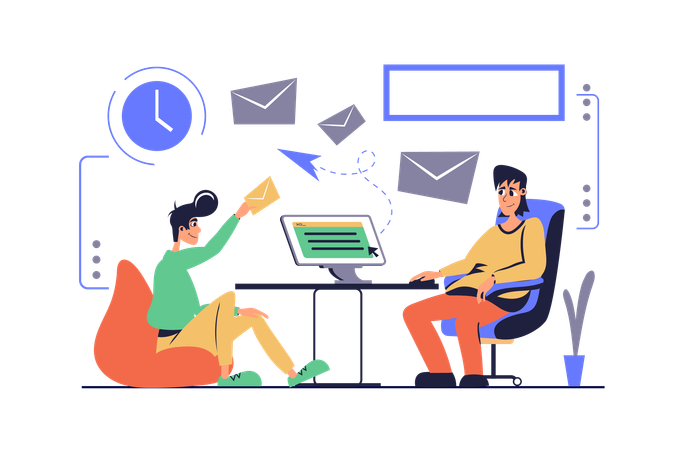 Man chatting and sending email  Illustration