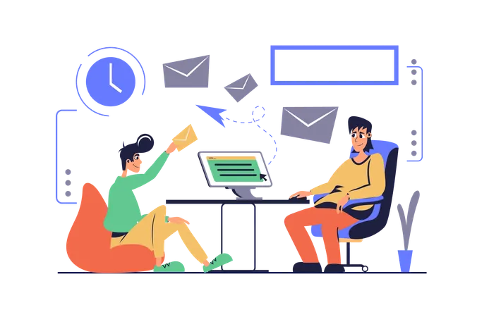 Man chatting and sending email  Illustration