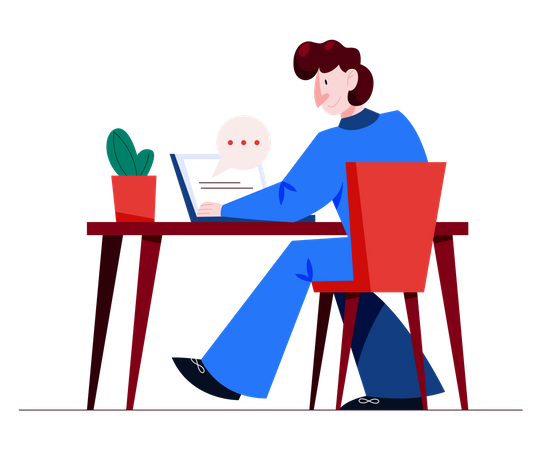 Man chatting on laptop while sitting on desk  Illustration