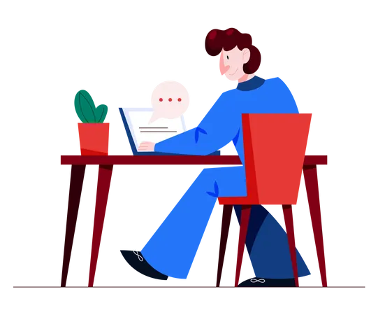 Man chatting on laptop while sitting on desk  Illustration