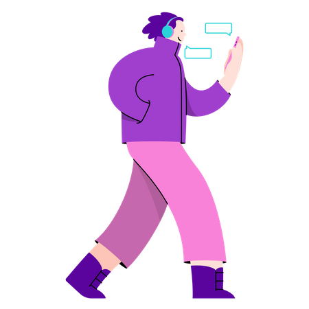 Man chatting on phone while walking  Illustration