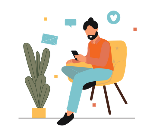 Man chatting on social media  Illustration